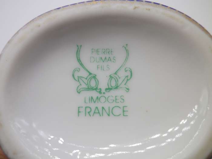 BEAUTIFUL VINTAGE LIMOGES France TRINKET JAR & HOLDER Set DESIGNED BY PIERRE DUMAS FILS