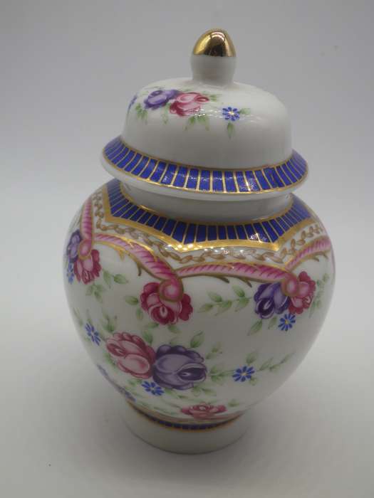 BEAUTIFUL VINTAGE LIMOGES France TRINKET JAR & HOLDER Set DESIGNED BY PIERRE DUMAS FILS