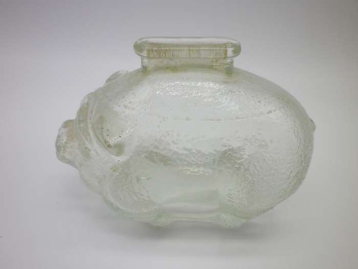 SMALL MID CENTURY PRESSED GLASS PIGGY BANK. CUTE