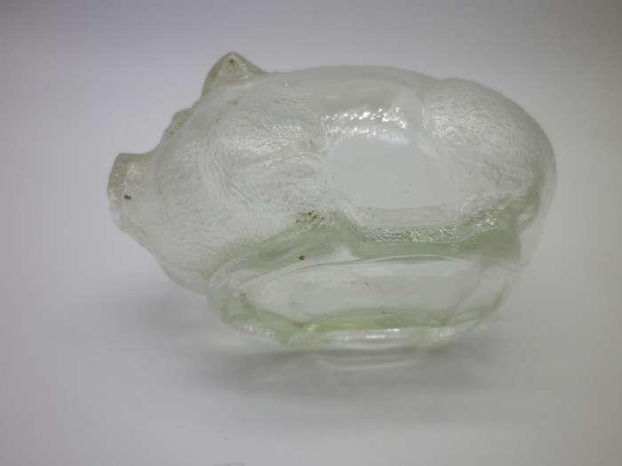 SMALL MID CENTURY PRESSED GLASS PIGGY BANK. CUTE