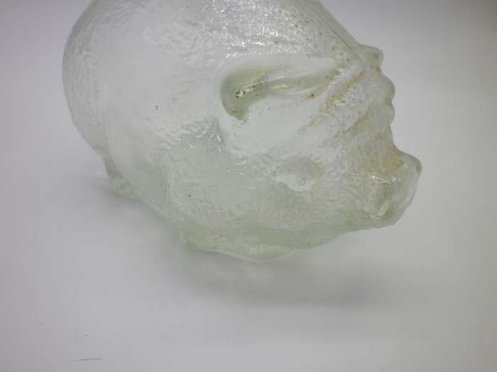 SMALL MID CENTURY PRESSED GLASS PIGGY BANK. CUTE