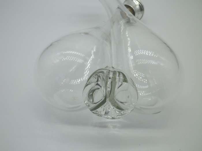 Vintage Glass Oil & Vinegar twist neck holder. Hallmarked silver tops. London 1929  W & Co. 16 cm