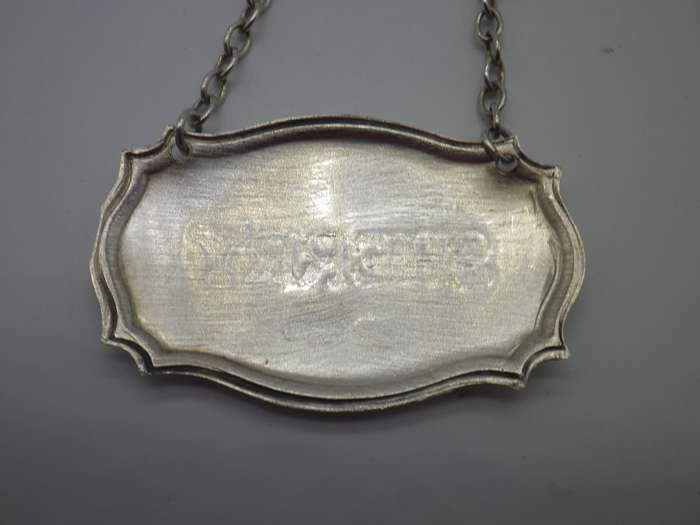 Hallmarked Silver SHERRY Decanter label. Birmingham, 1998 C Robathan & Son. 8.9g