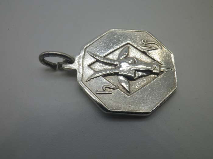 Vintage Sterling Silver Octagonal CAPRICORN ZODIAC PENDANT. 2.5cm x 2cm. 3.25g