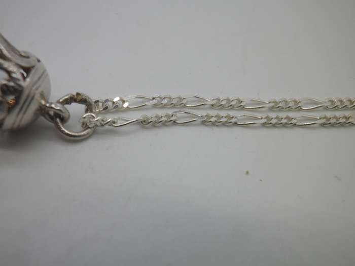 Wedding couple in a bell Sterling Silver Vintage Pendant on silver chain RARE!