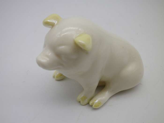 Cute Little Vintage BELEEK, Ireland Ceramic Pig. Cream with Yellow lustre