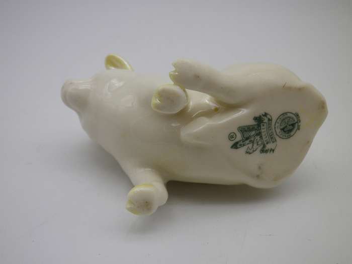 Cute Little Vintage BELEEK, Ireland Ceramic Pig. Cream with Yellow lustre