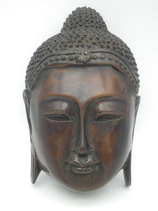 Carved Stone Thai Buddha to hang on wall. Serene Expression. 19x12x6cm