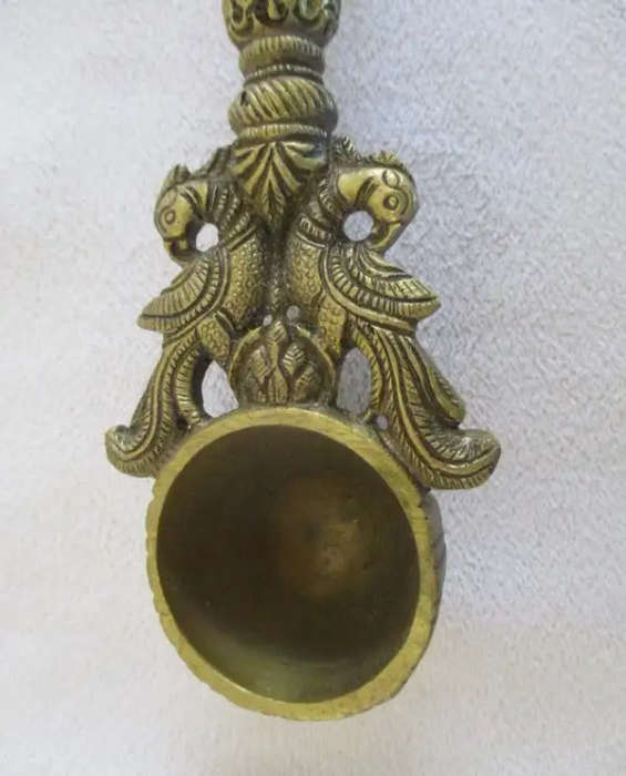 HEAVY ORNATE BRASS Indian Ganesha Havan spoon for Pooja. 28cm