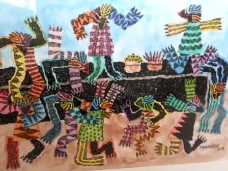 Celestino Mudaulane - Mozambique b 1972 MIXED MEDIA ON Paper.  90x70cm -framed