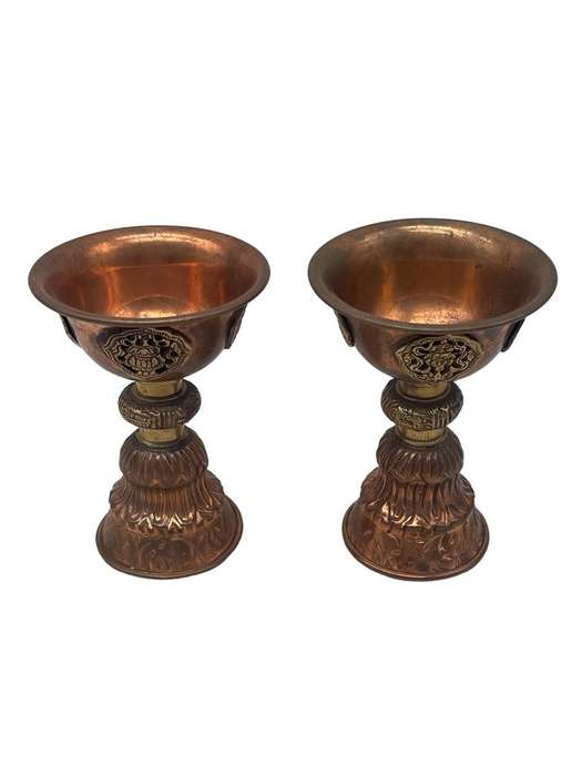 Tibetan Brass & Copper Goblets.  Pair 80 x 110mm