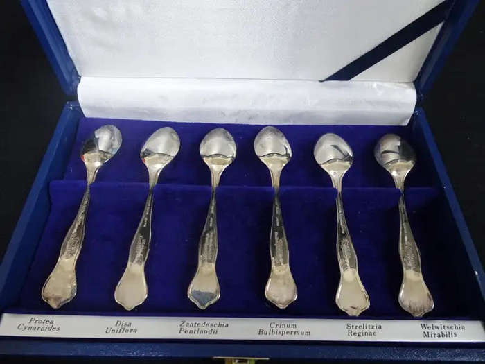 South African Wildflower Spoons. SA Collectors Traesury. Set of 6. Boxed