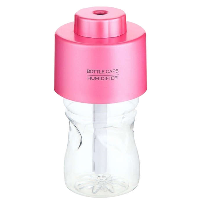 Portable Mini Night Light Water Bottle Cap USB Air Humidifier - Pink