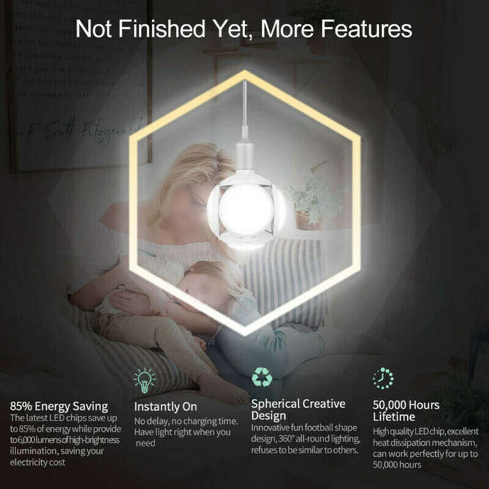 40W E27 Deformable LED Folding Football UFO Garage Light Bulb