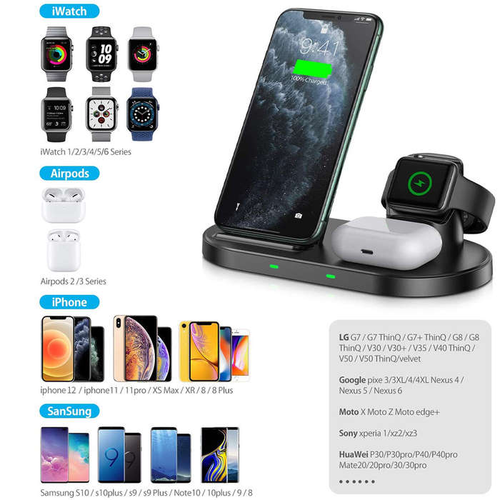 3 In 1 15W Wireless Charger Stand For iPhone 12 & iWatch & Airpods Pro