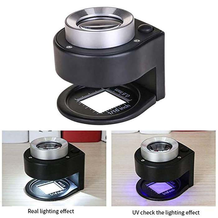 Portable 30X Optical Glass Lens Magnifier with Scale and 6 LED Lamp