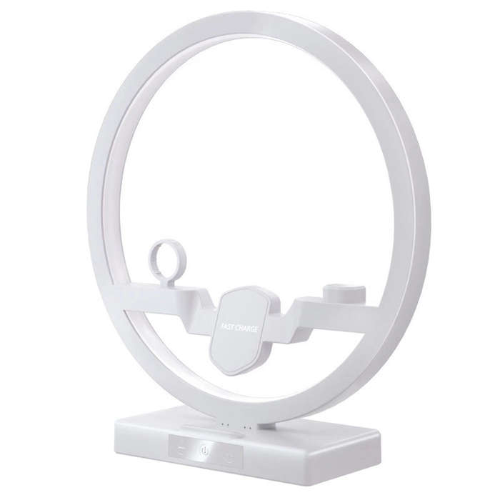 4 in 1 Fast Wireless Charging Dock Station with LED Desk Lamp-White