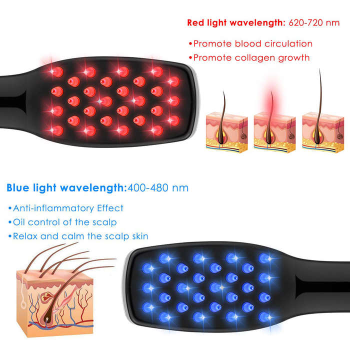 Electric Vibration Massage Hair Brush Blue Red Light Hair Massage Comb