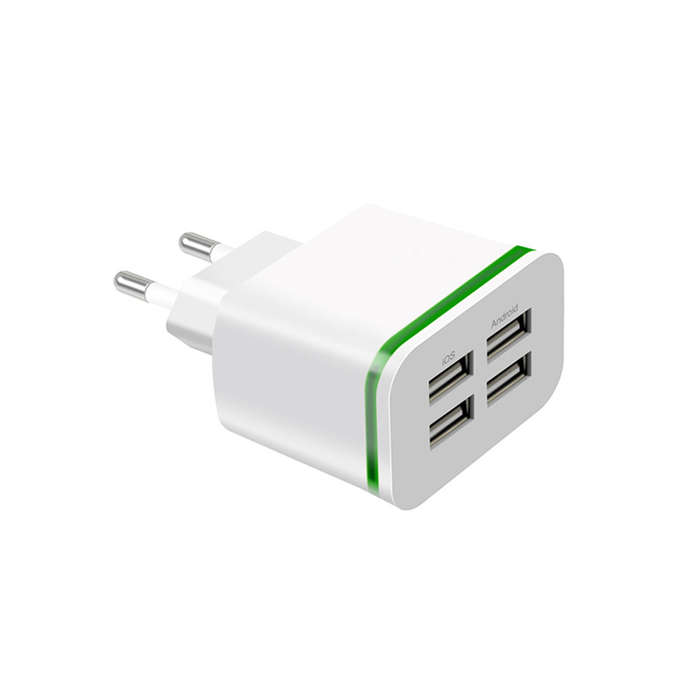 4A Quick Charger EU Plug 4-Port USB Charge Adapter Wall Charger- White