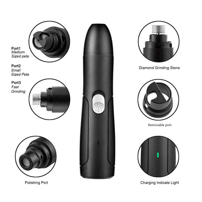 Portable Multifunction USB Electric Low Noise Pet Nail Grinder - Black