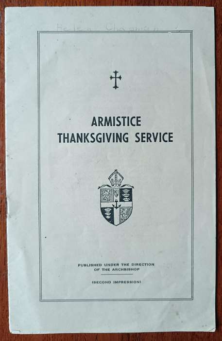 WW1 Armistice Thanksgiving Service pamphlet for churches in the Union of South Africa