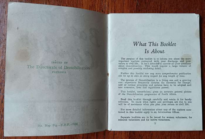 Back to Civilian Life Terug tot die Burgerlewe post-war booklet