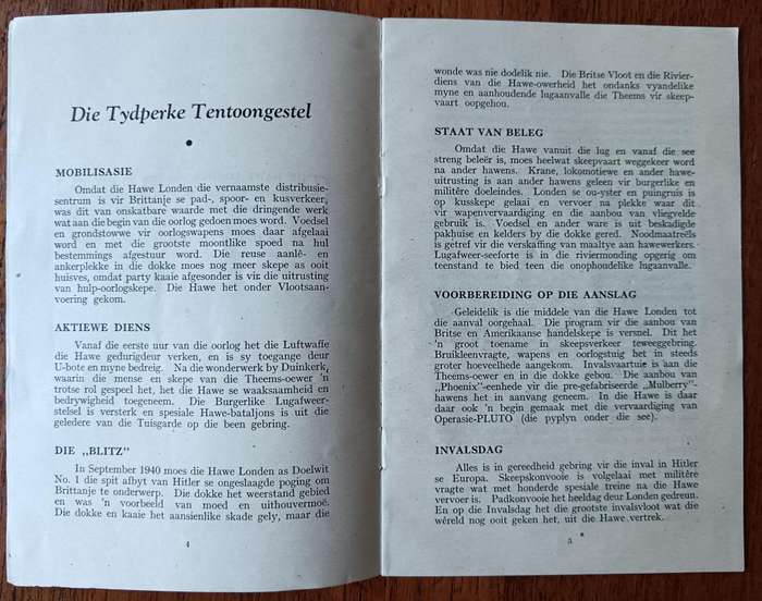 The Port of London in War and Peace English and Afrikaans post-war booklet