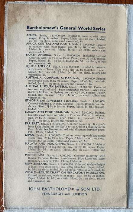 Bartholomew's Route Chart of the World, mounted on cloth, showing British Empire, circa 1920