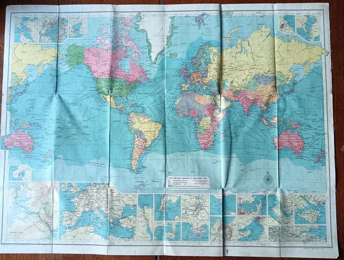 Bartholomew's Route Chart of the World, mounted on cloth, showing British Empire, circa 1920