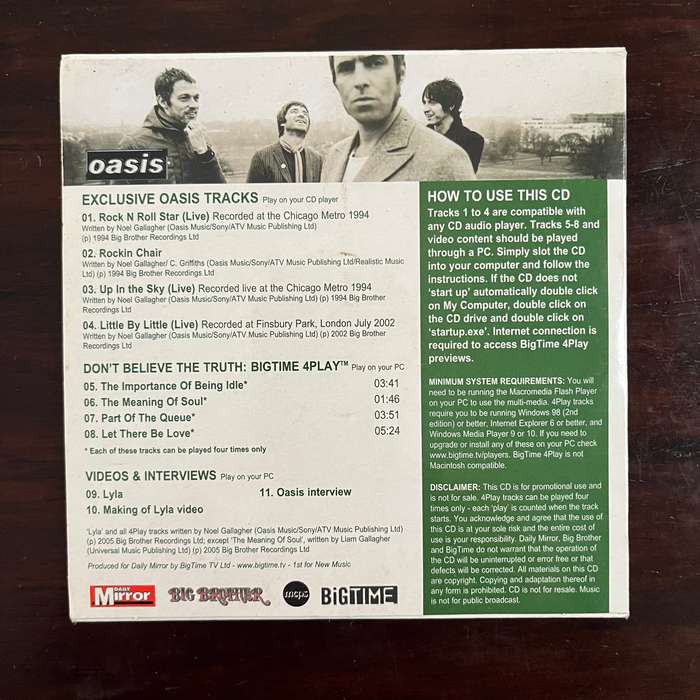 Oasis - Don't Believe The Truth CD Daily Mirror Promo