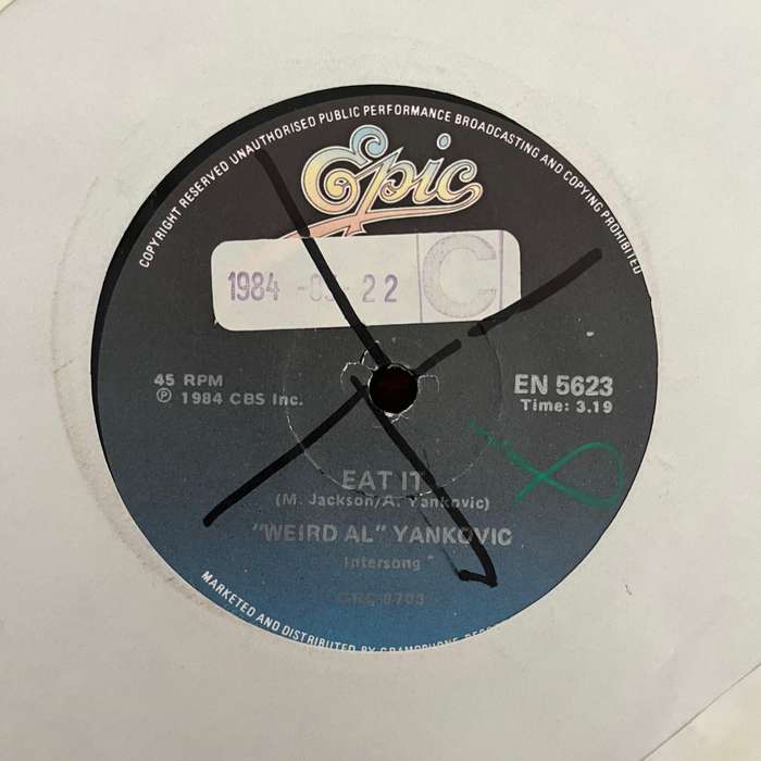 "Weird Al" Yankovic - Eat It / The Brady Bunch Vinyl 7 Inch Single Rare South African Press