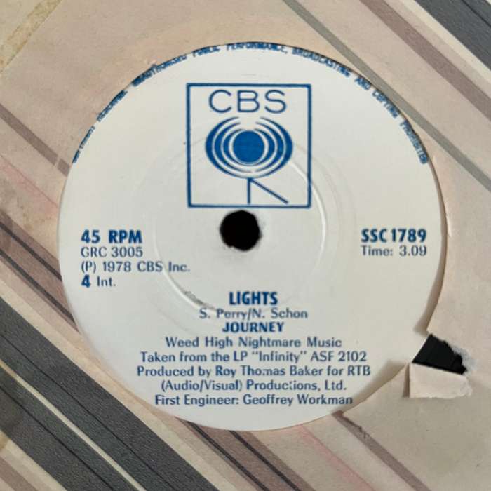 Journey - Lights / Somethin' To Hide Vinyl 7 Inch Single Rare Zimbabwe Press