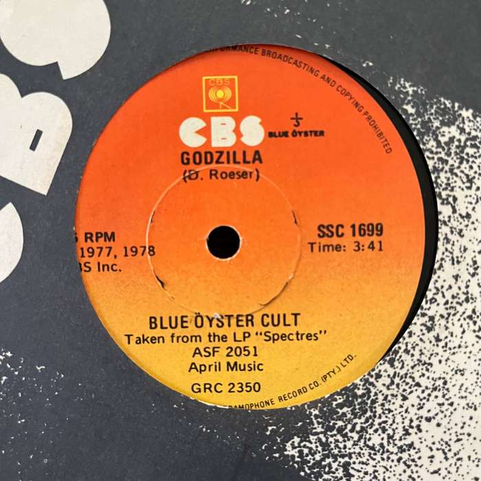 Blue Öyster Cult - Godzilla Vinyl 7 Inch Single Rare South African Press