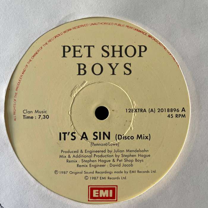 Pet Shop Boys - It's A Sin Vinyl 12 Inch Maxi South African Press