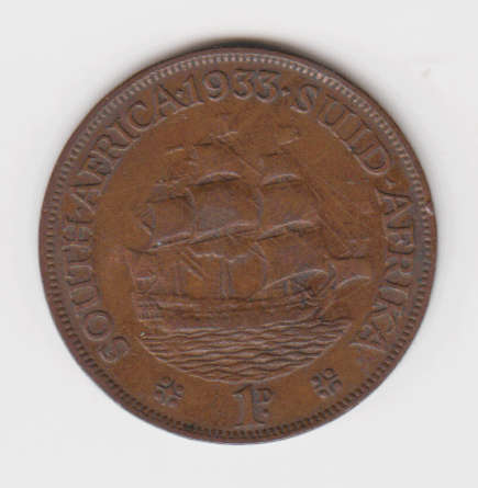 1933 South Africa Union One Penny Bronze