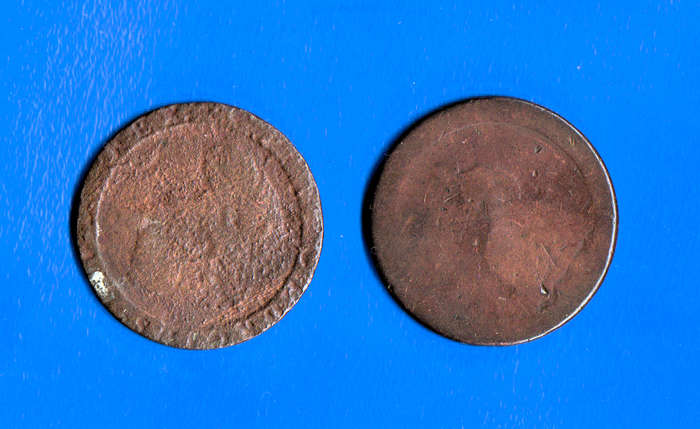 Two Antique Cartwheel Pennies.