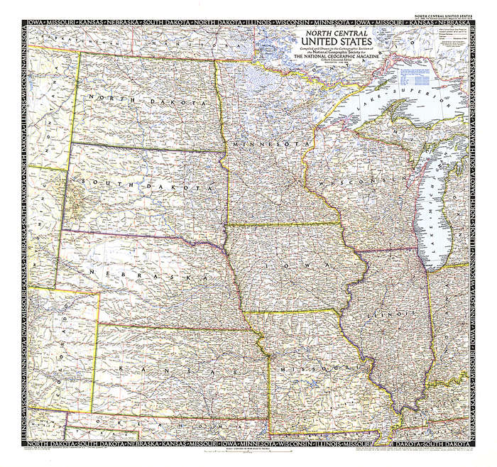 1948 North Central United States Map . National Geopraphic. 29" x 27.25"