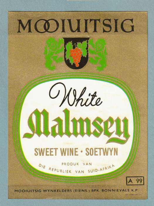 3 x Vintage Wine Bottle Lables, Mooiuitsig Red and White Jeripigo, White Malmsey.