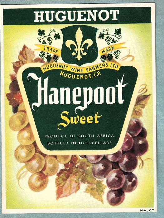 3 x Vintage Wine Bottle Labels. Huguenot Wine, Golden City Dry, Hanepoot Sweet, Volson Semi-Soet.