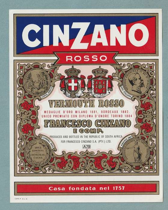 2 x Vintage Bottle Lables, Cinzano Rose and Cinzano Rosso.