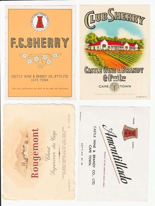 4 x Vintage Wine Bottle Labels, Castle Wine adn Brandy Co