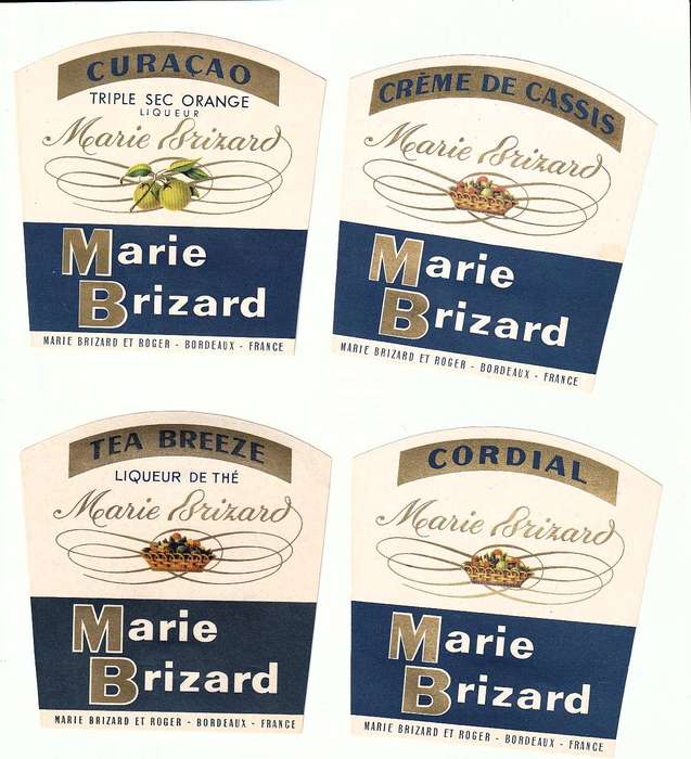 4 x Vintage Bottle Labels Marie Brizard - Bordeaux France