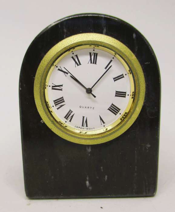 Vintage Miniature Gray Marble Desk Clock Brass face, Quartz. 65x45x30mm