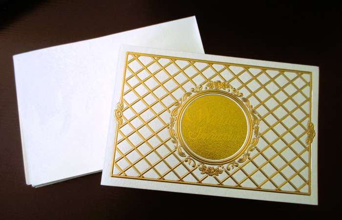 20 Vintage Satin and Lace Beige, gold embossed finishes Wedding Invation Cards with Envelopes. 17x12