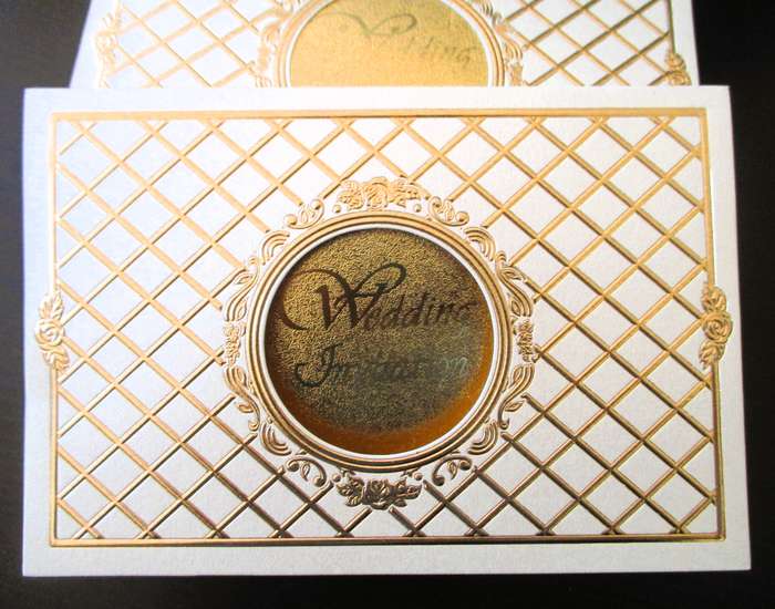 20 Vintage Satin and Lace Beige, gold embossed finishes Wedding Invation Cards with Envelopes. 17x12