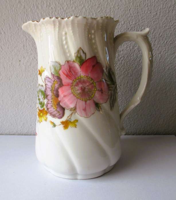 Lovely Vintage fine Porcelain handpainted, Large Pitcher. Small hairline crack, not visible outside