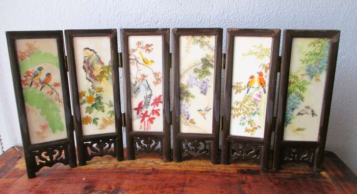 Mini Antique Chinese Double Sided Wooden Folding Table Screen. 370x170mm