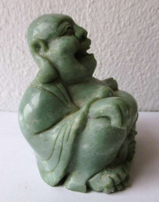 Vintage solid carved jade buddha figure. 60x55mm