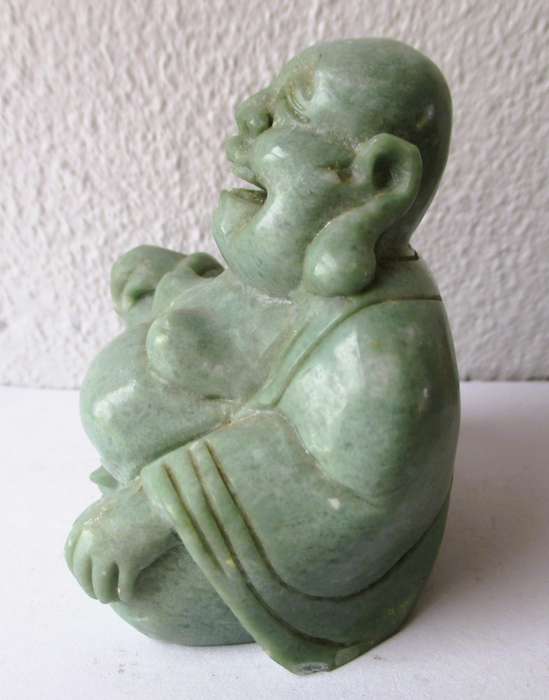 Vintage solid carved jade buddha figure. 60x55mm