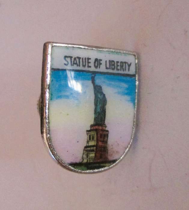 Vintage Enameled Statue of Liberty New York Shield Lapel Pin
